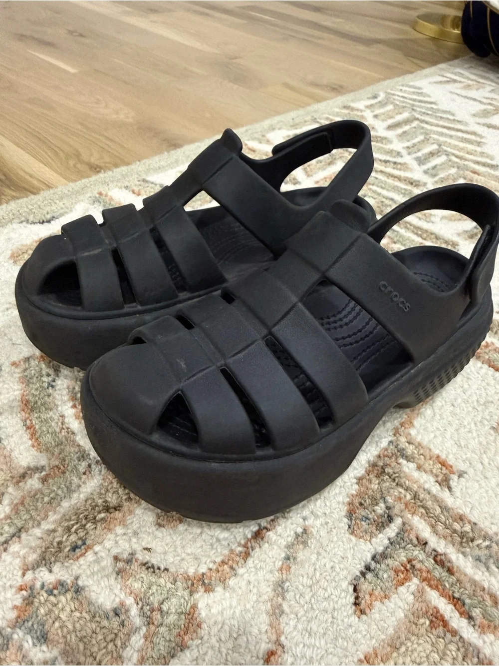 CROCS Black Platform Fisherman Clog Sandals